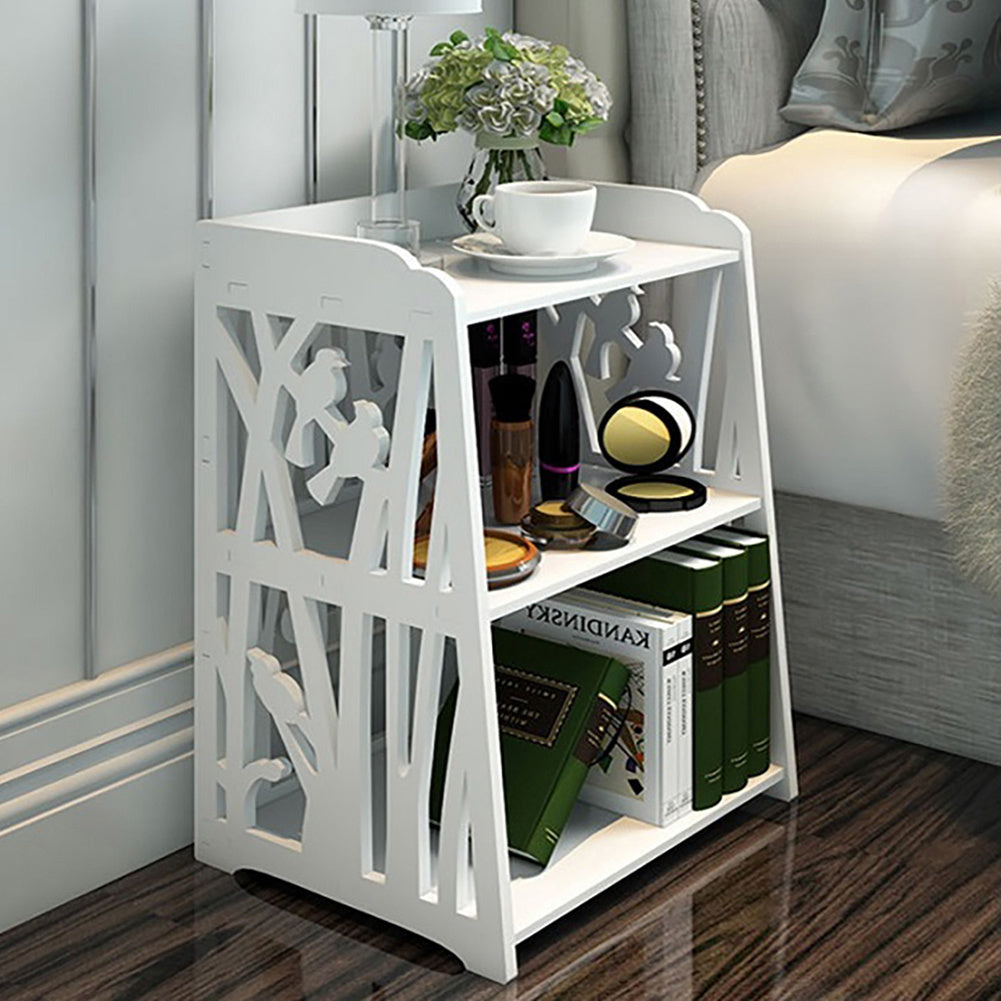 White Wood Nightstand with 2 Storage Shelves