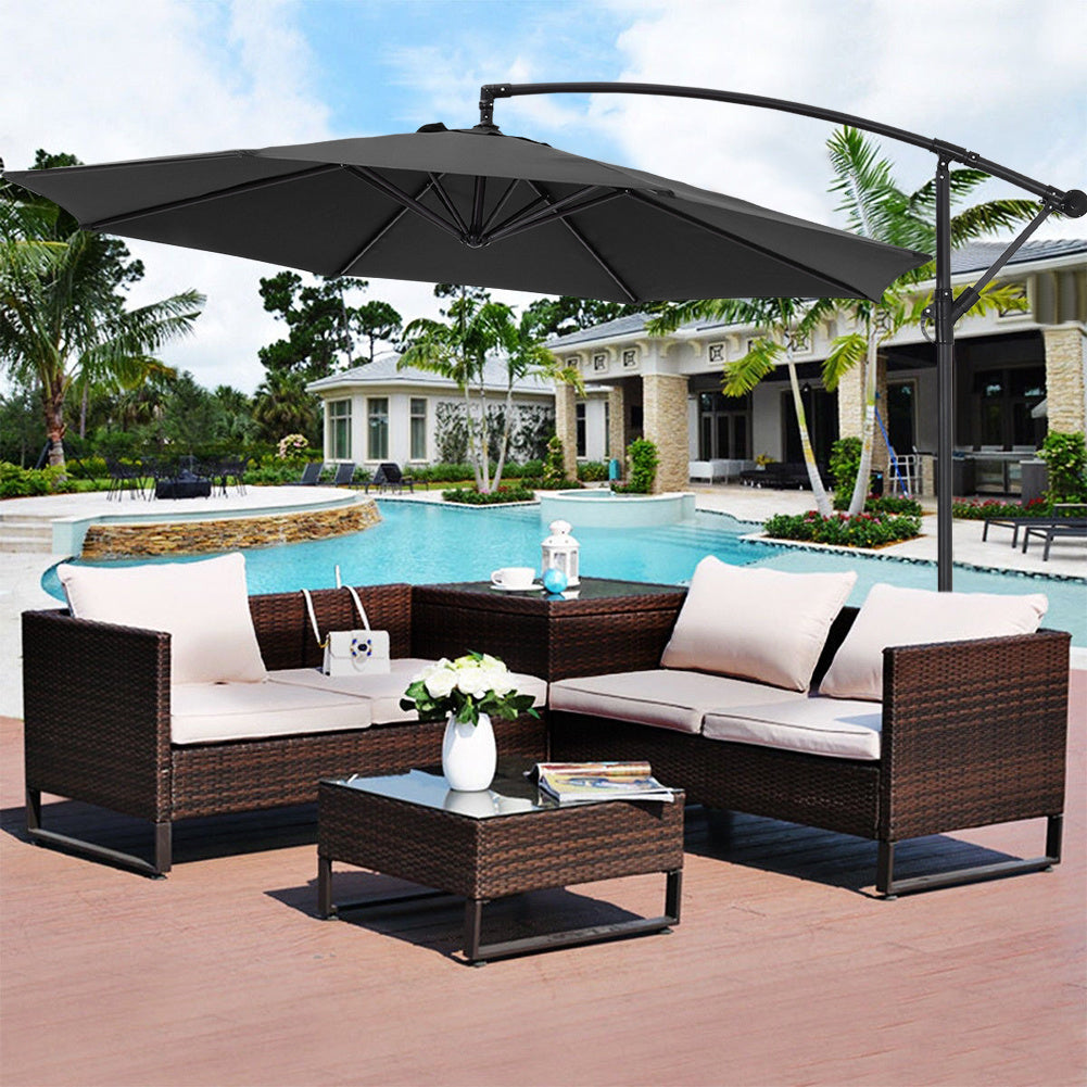 3M Large Garden Hanging Parasol Cantilever Sun Shade Patio Banana Umbrella No Base Black