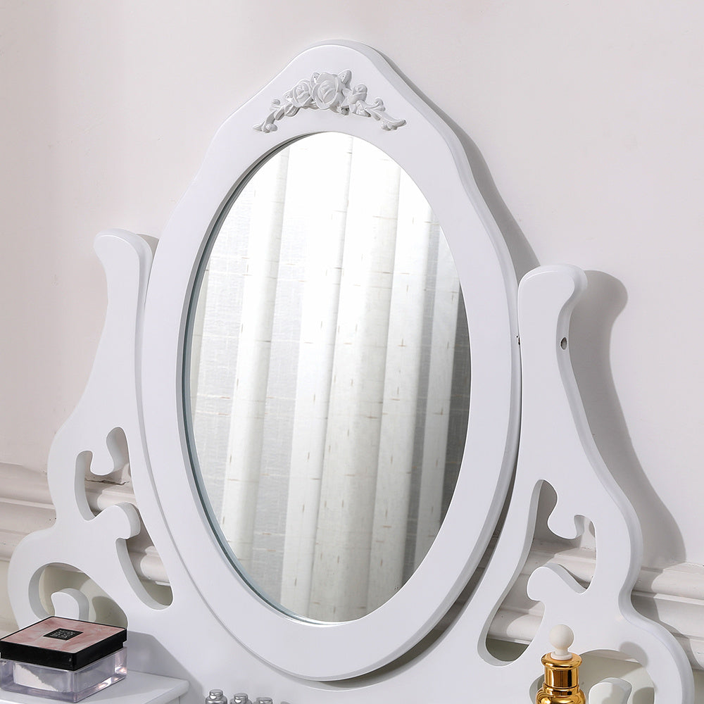 Modern White Makeup Vanity Table with Adjustable Mirror Stool and Drawers