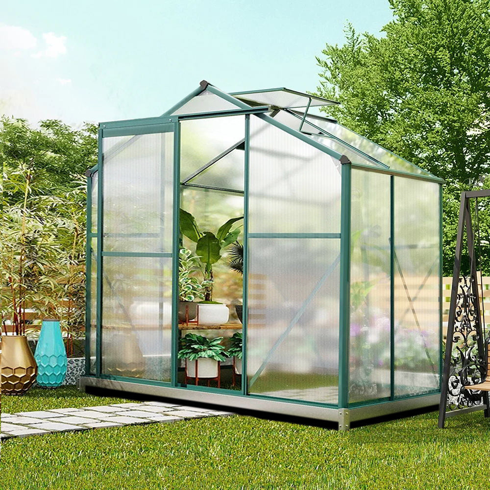 4ft x 6ft Garden Greenhouse Aluminium Polycarbonate Green Plant Housing With Base