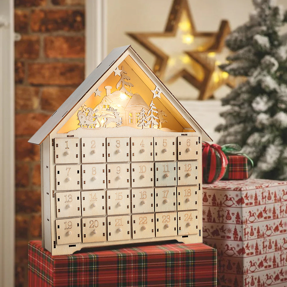 Christmas Advent Calendar Wooden Cabinet With LED Lamp