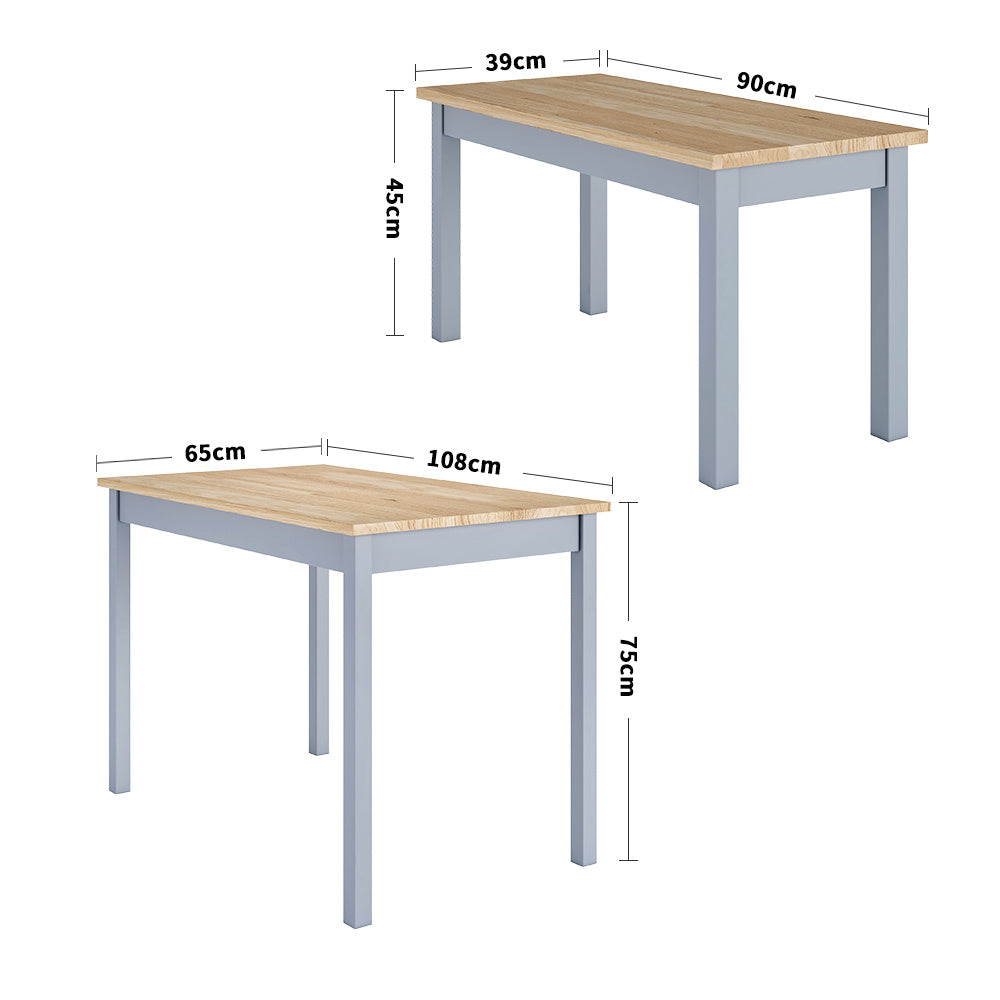 Grey Set of 3 Modern Wood Dining Table and Benches