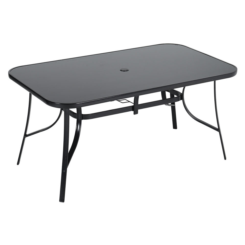 Garden Glass Top Rectangle Table With Umbrella Hole 150CM