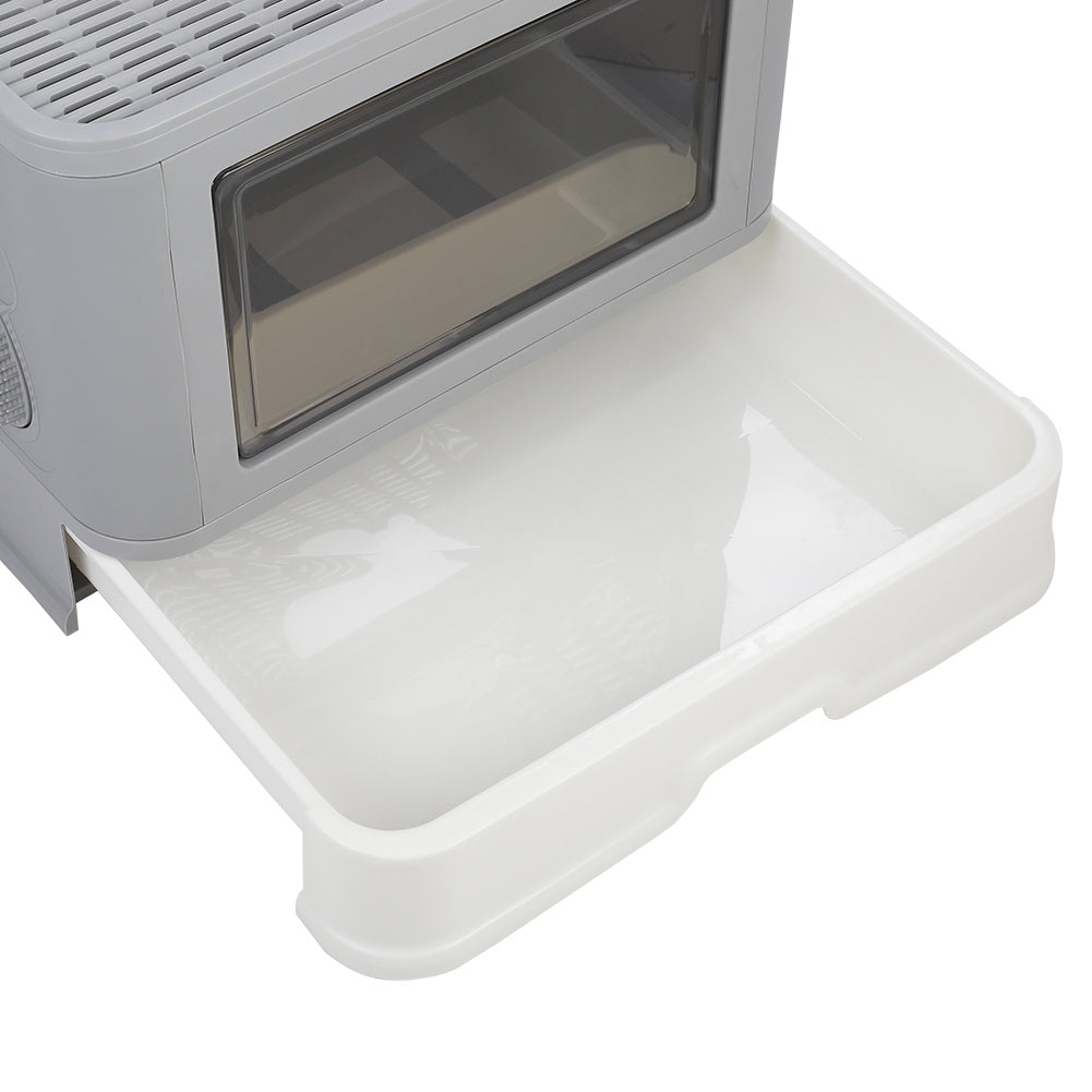 Enclosed Folding Plastic Cat Litter Box with Scoop
