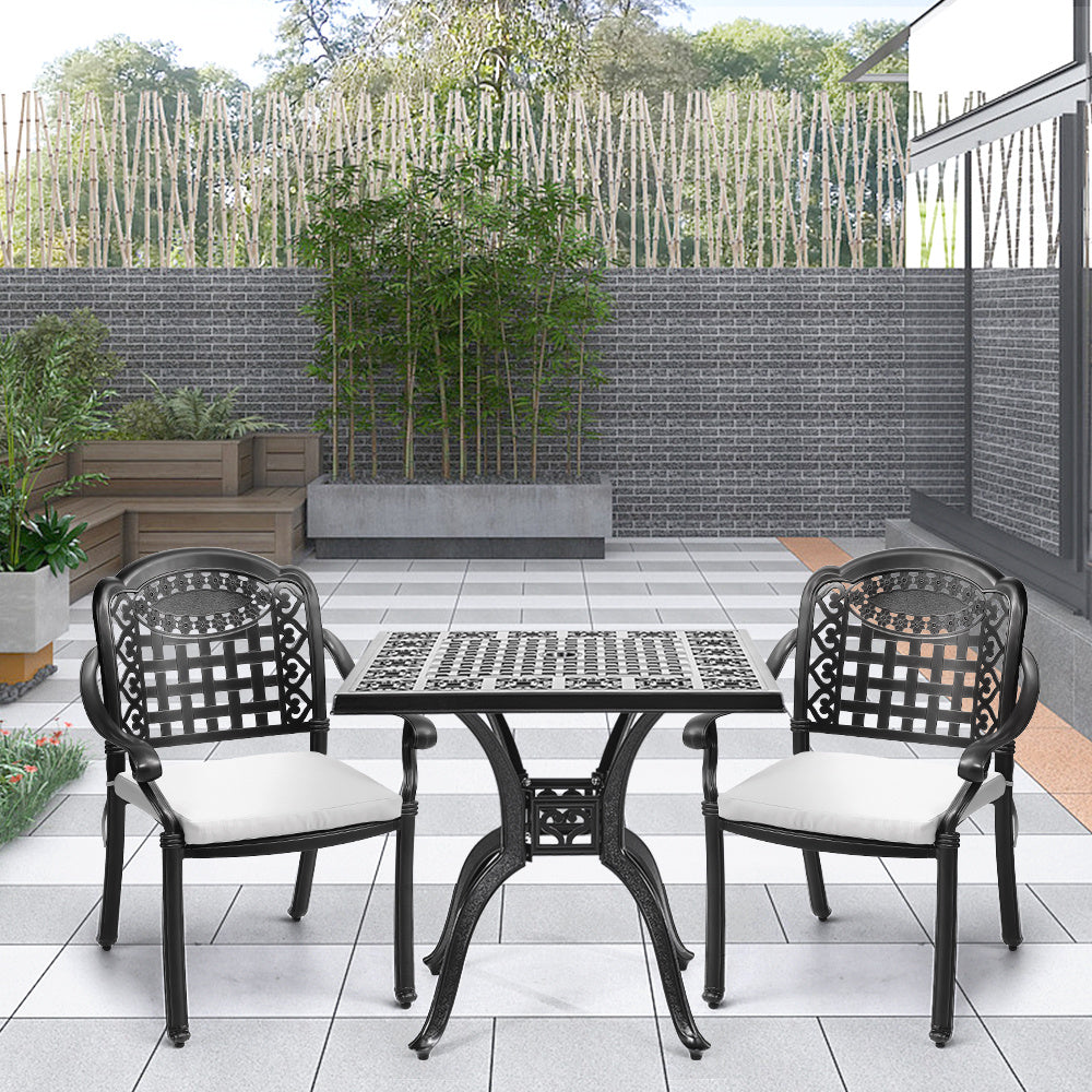 Set of 3 Cast Aluminum Square Outdoor Dining Set