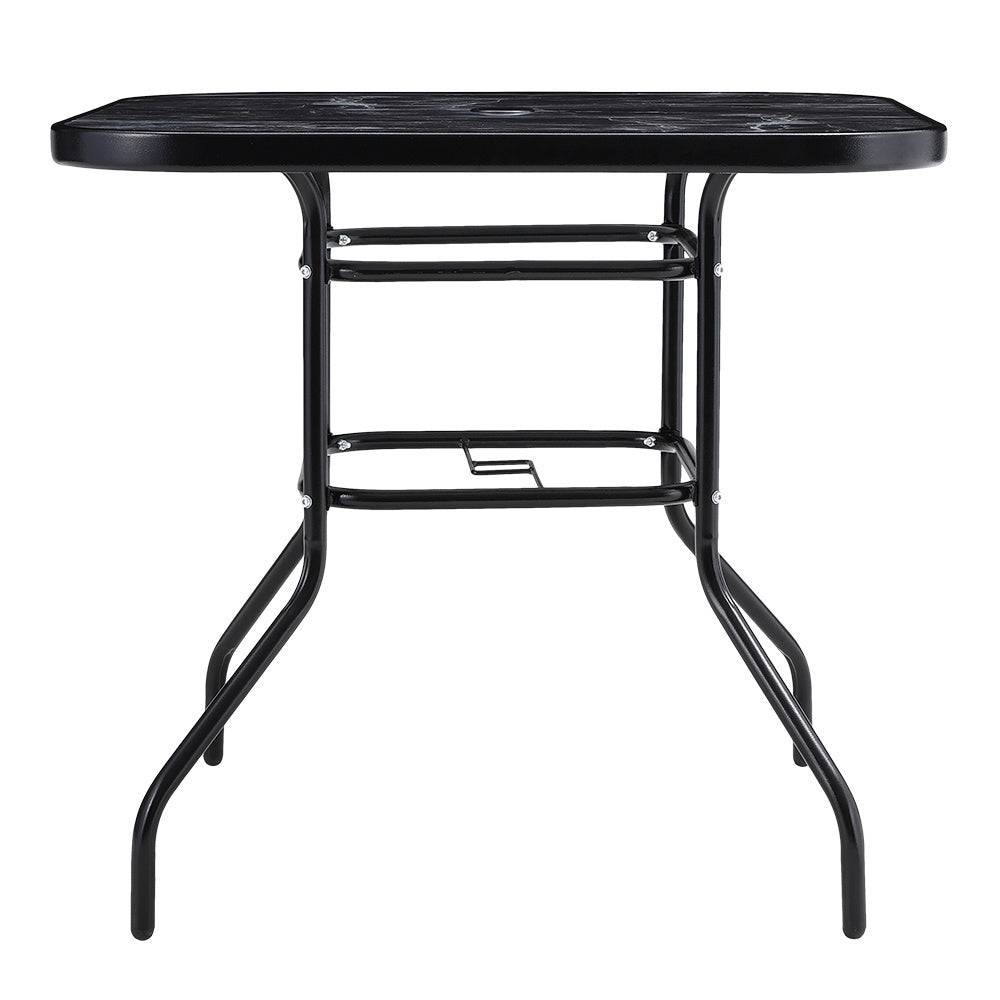 Black Square Garden Tempered Glass Marble Coffee Table