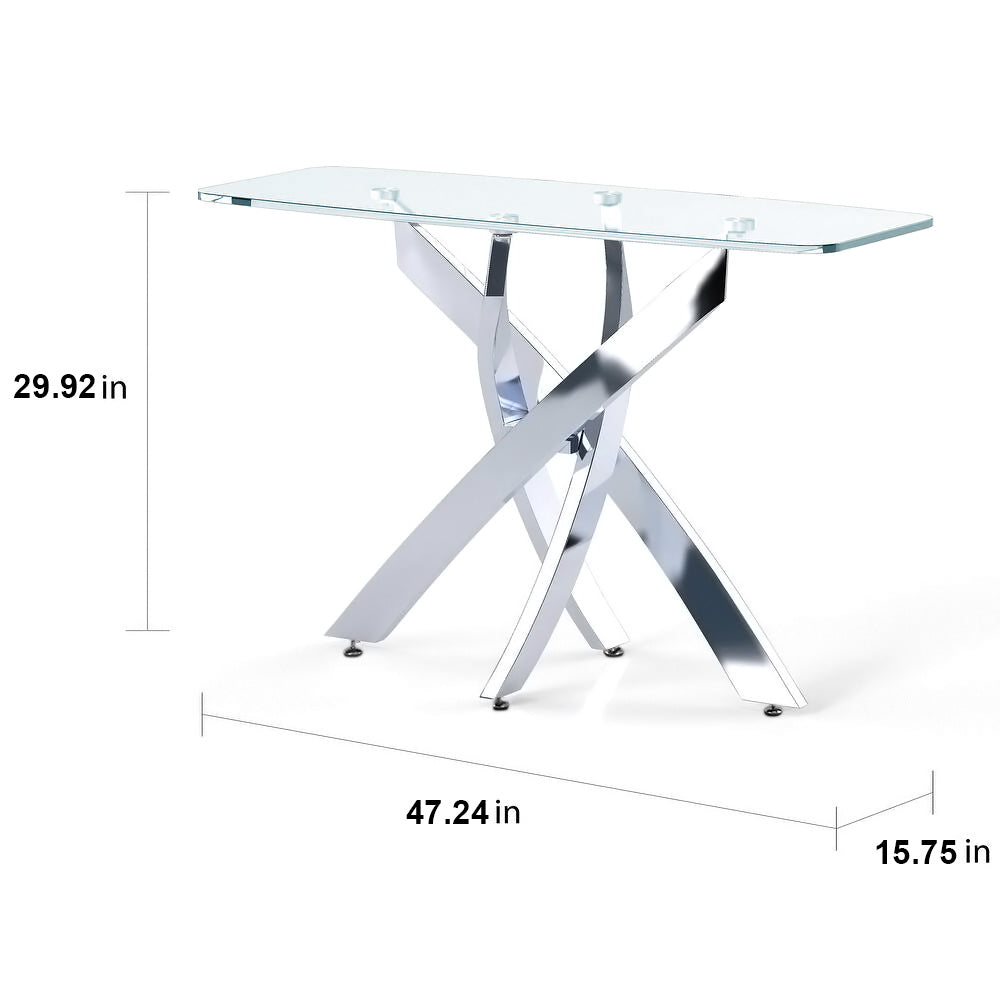 120x40CM Rectangle Tempered Glass Top Side Table with Chrome Legs