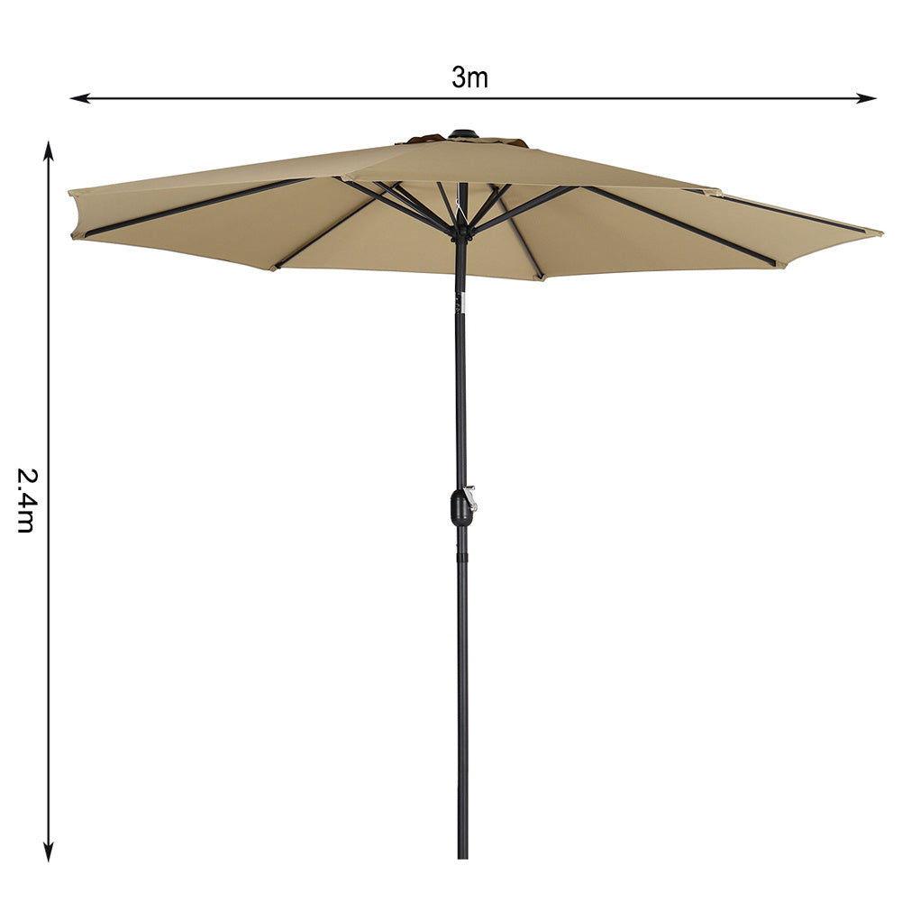 3M Large Round Garden Parasol Outdoor Beach Umbrella Patio Sun Shade Crank Tilt No Base Taupe