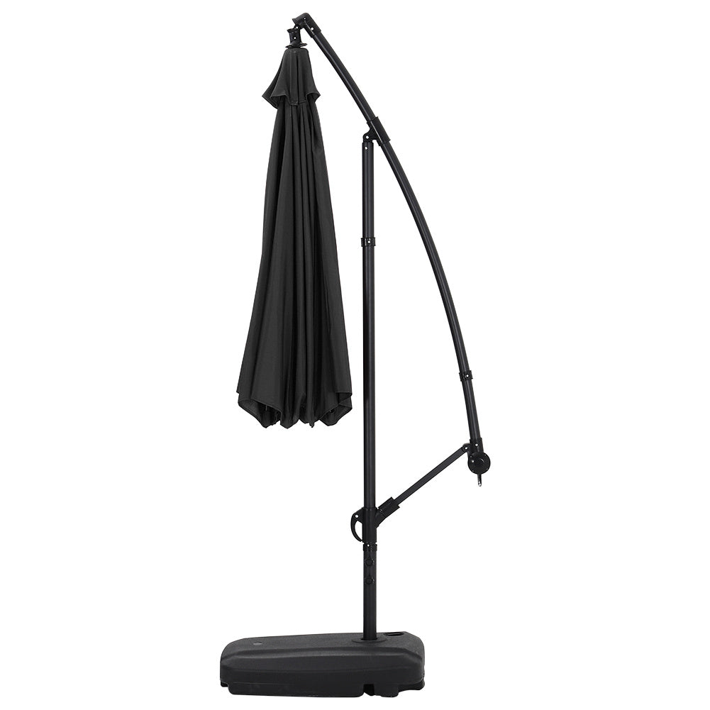 Garden 3M Black Banana Parasol Cantilever Hanging Sun Shade Umbrella Shelter with Rectangle Base