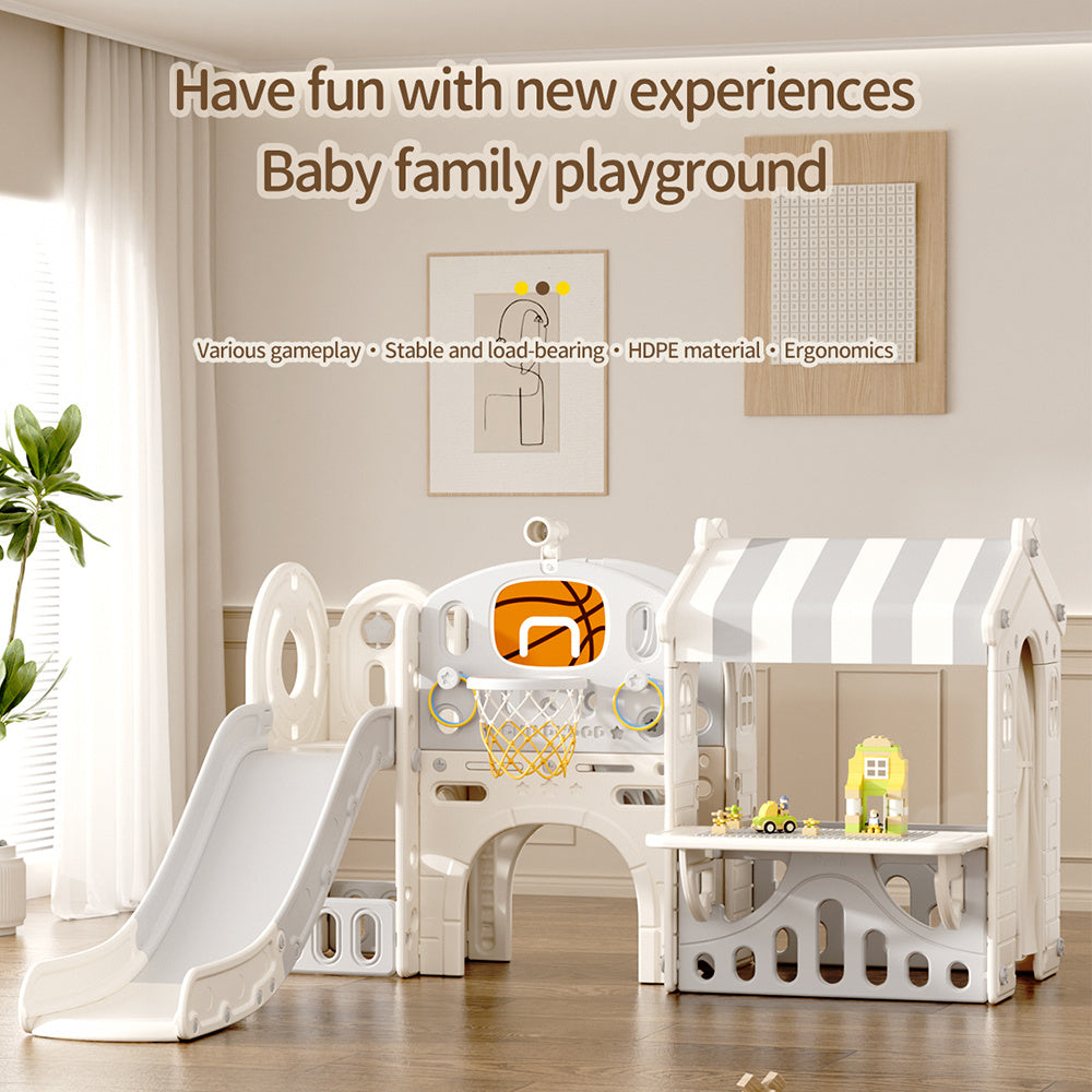 Grey Toddler Slide Climber Playhouse Combo For Outdoor Indoor Playground