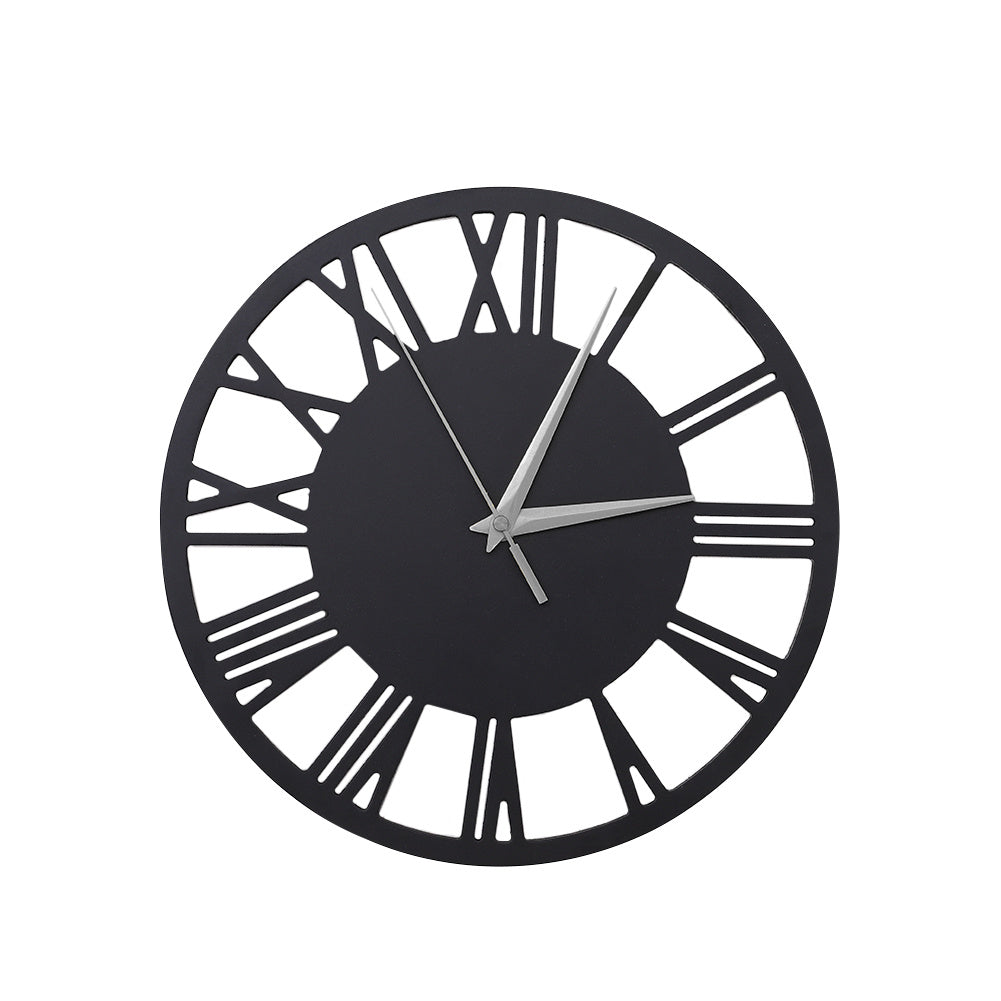 30CM Large Elegant Roman Numerals Open Round Wall Clock, Grey and Silver