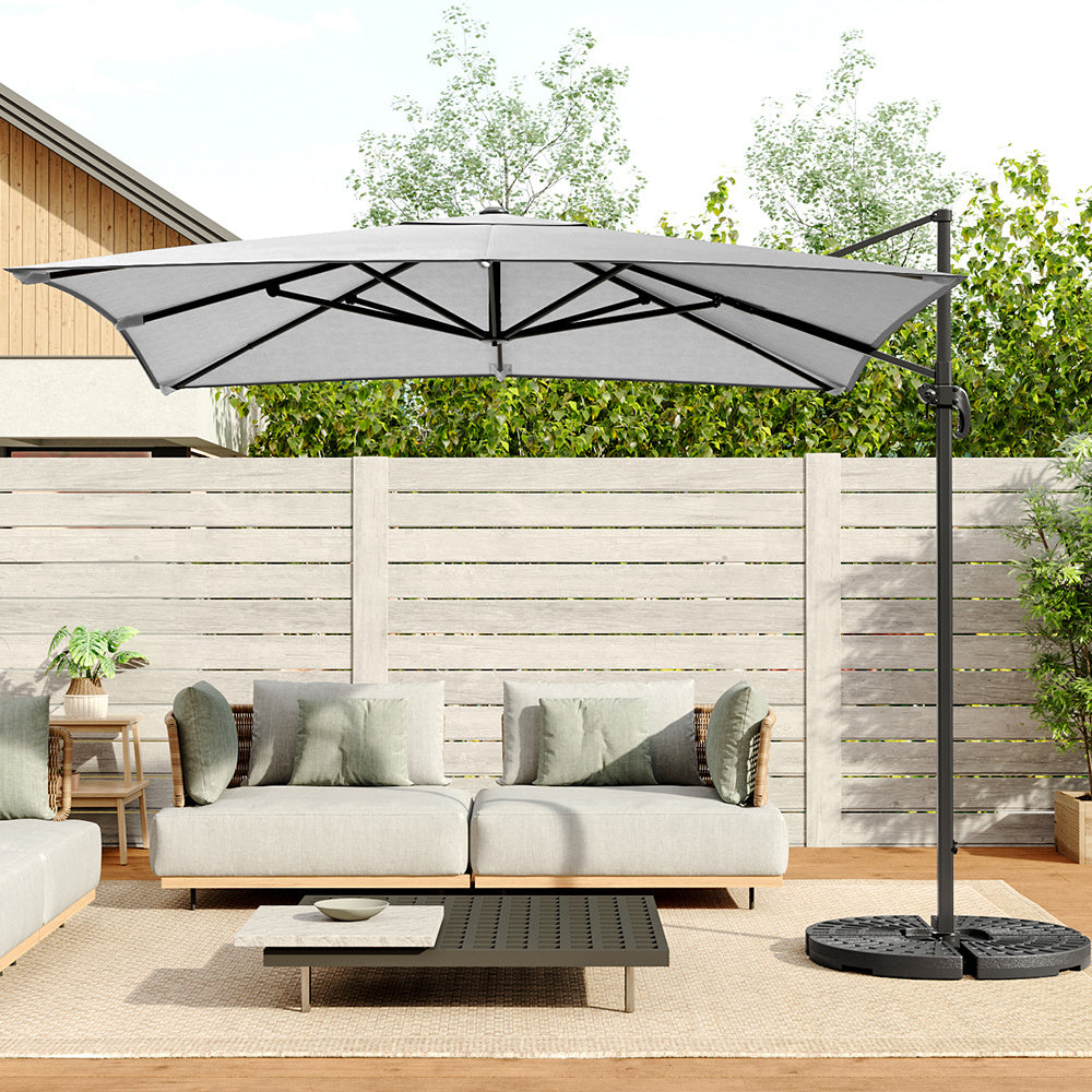 3M Large Garden Roma Tilting Aluminium Cantilever Parasol With Fanshaped Base, Light Grey