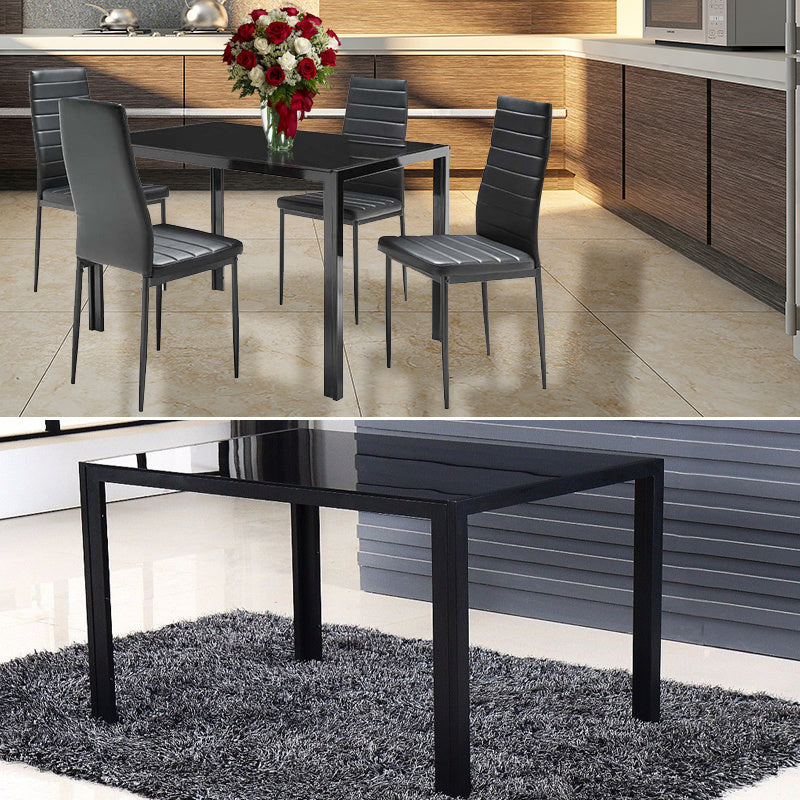 1.2M Black Glass Dining Table with Set of 6 Faux Leather Dining Chairs