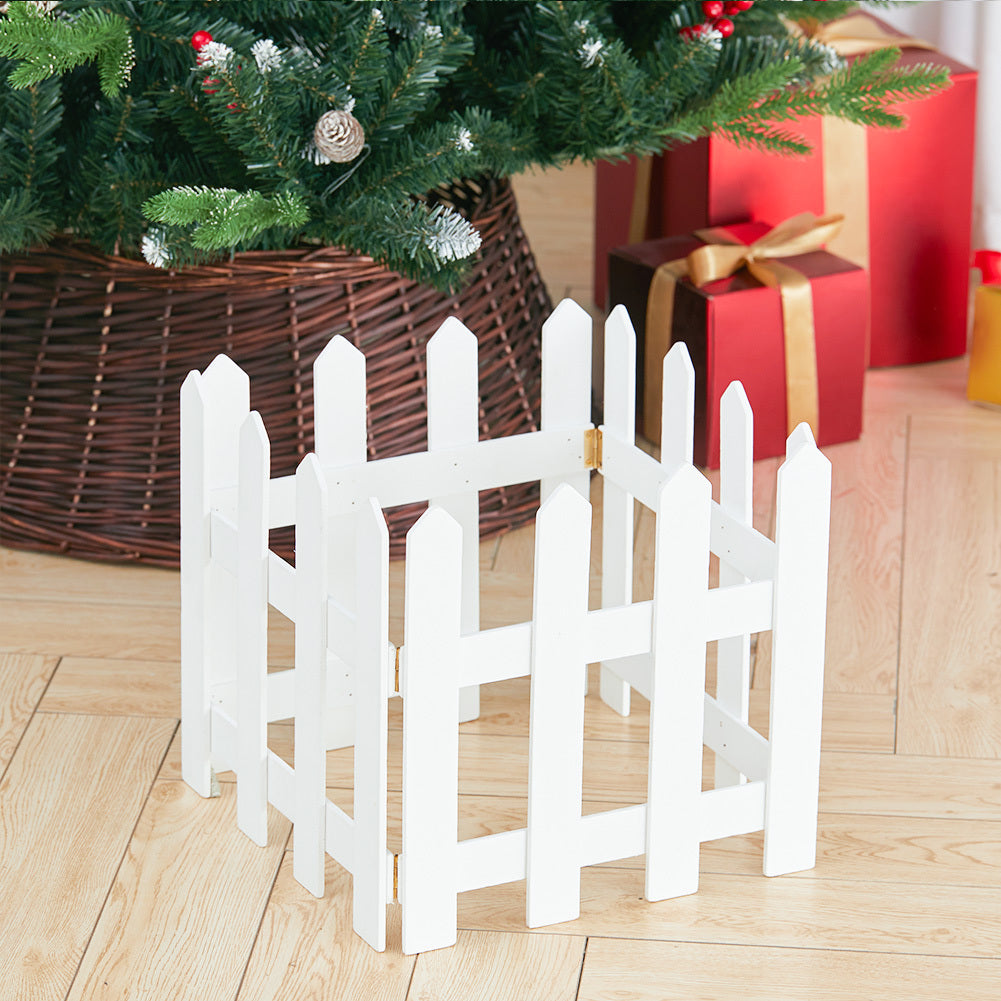 Wood Christmas Tree Picket Fence for Family Holiday Decoration, White