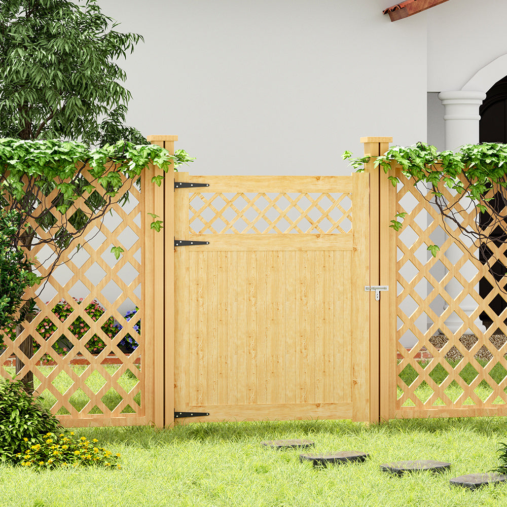 Rhombus Garden Wood Fence Gate with Door Latch