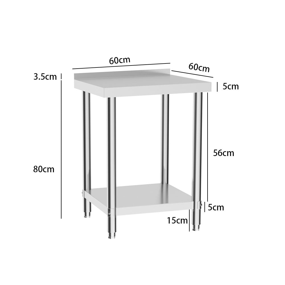 60CM Stainless Steel Working Table with Lower Layer and Back Panel