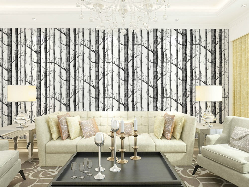 3D White Birch Tree Art Effect Wall Sticker 10M Wallpaper Roll DIY Home Decor