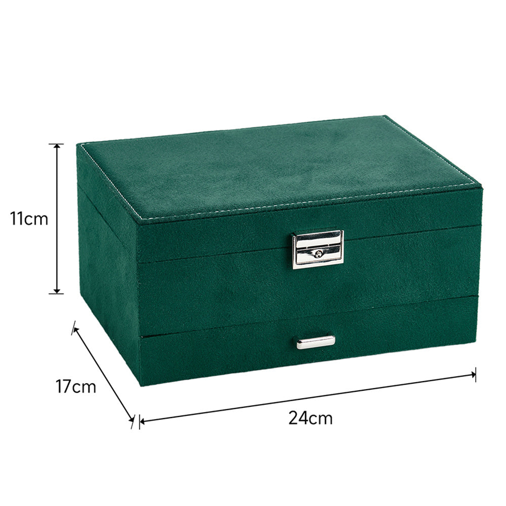 Dark Green Velvet Jewelry Box with Lock