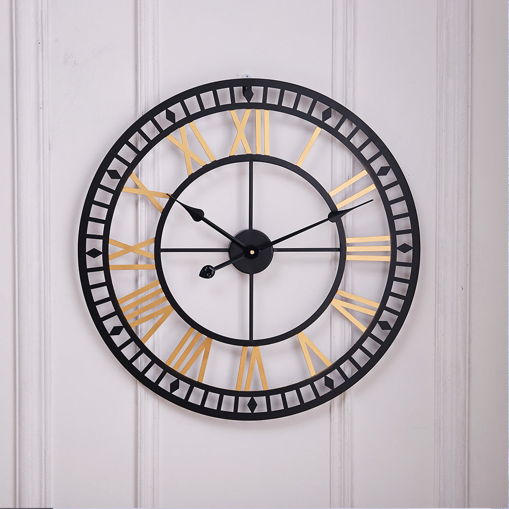 80CM Roman Numerals Metal Wall Clock, Black and Golden