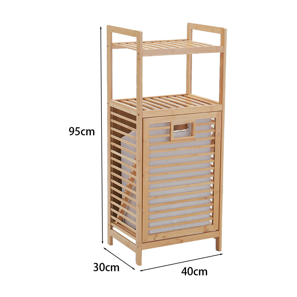 Bamboo Laundry Hamper with Shelves Large Capacity Removable Bag