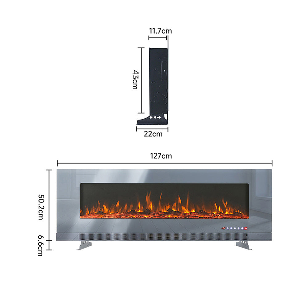 Grey 50 Inch Wall Mounted LED Electric Fireplace with 9 Flame Colours