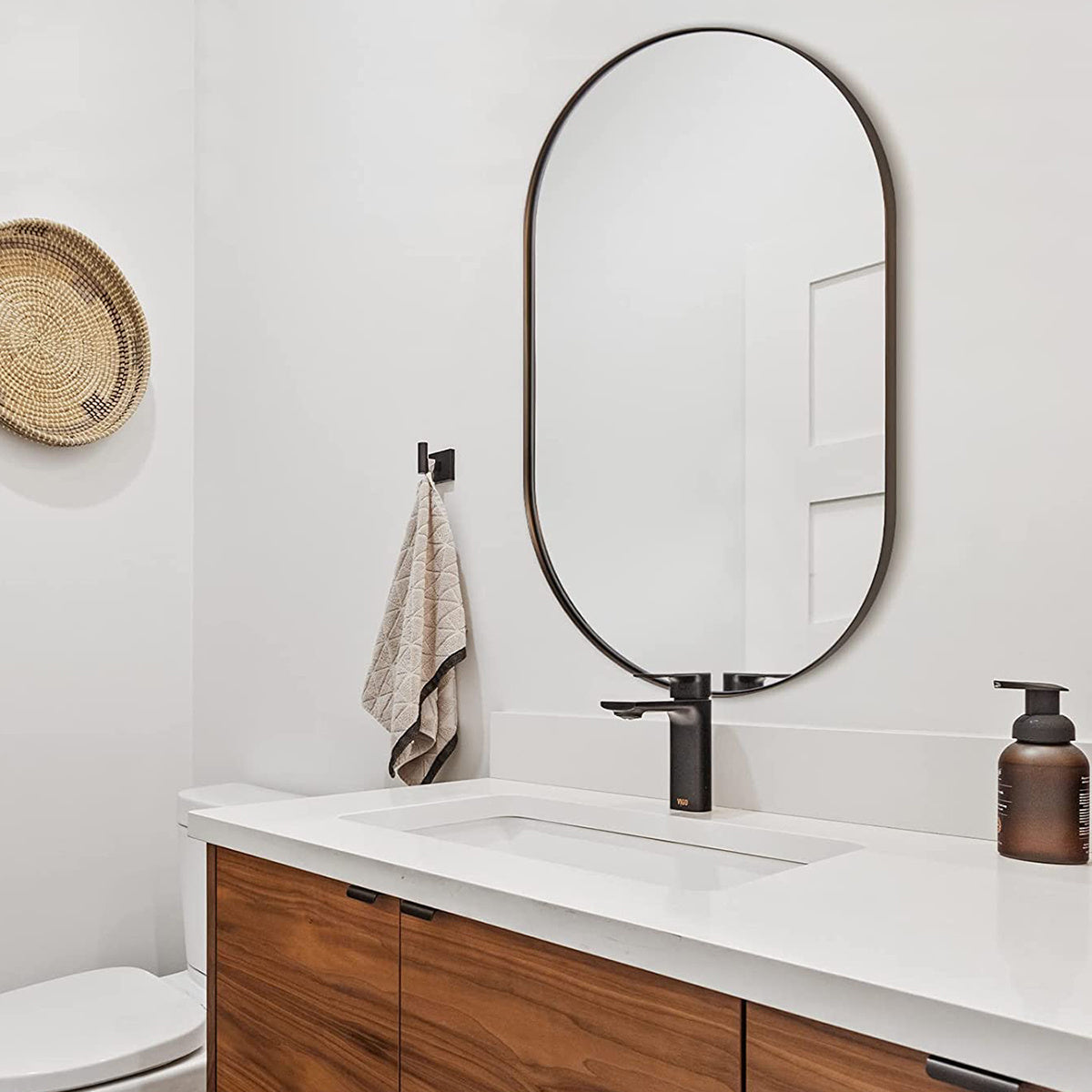 Black 70cm Oval Bathroom Vanity Mirror Wall Mirror