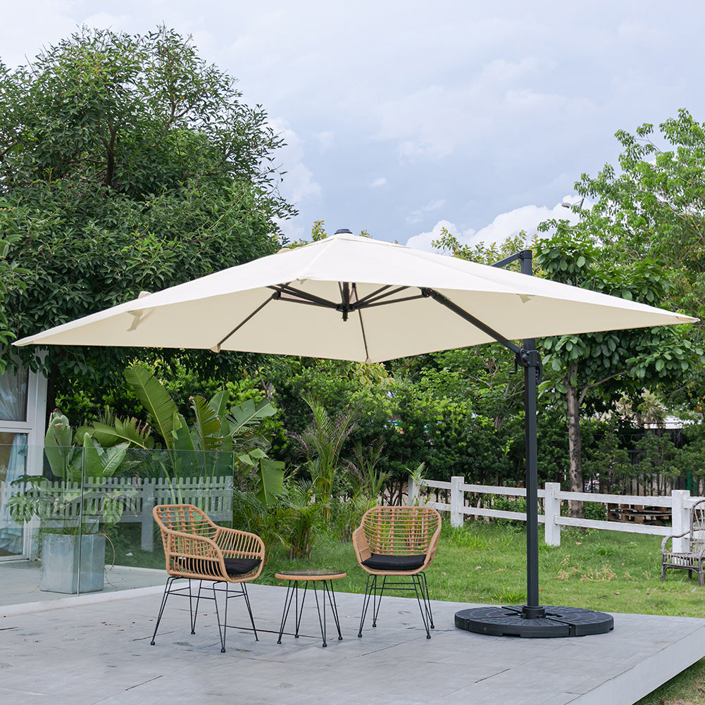 3M Large Garden Roma Tilting Aluminium Cantilever Parasol With Fan-shaped Base, Beige