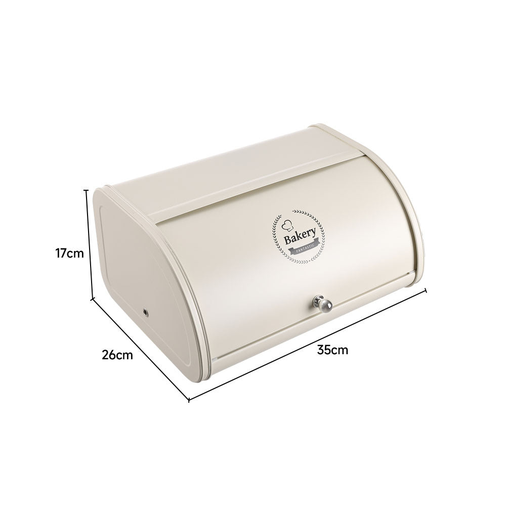 White Metal Roll Top Bread Container for Kitchen Countertop