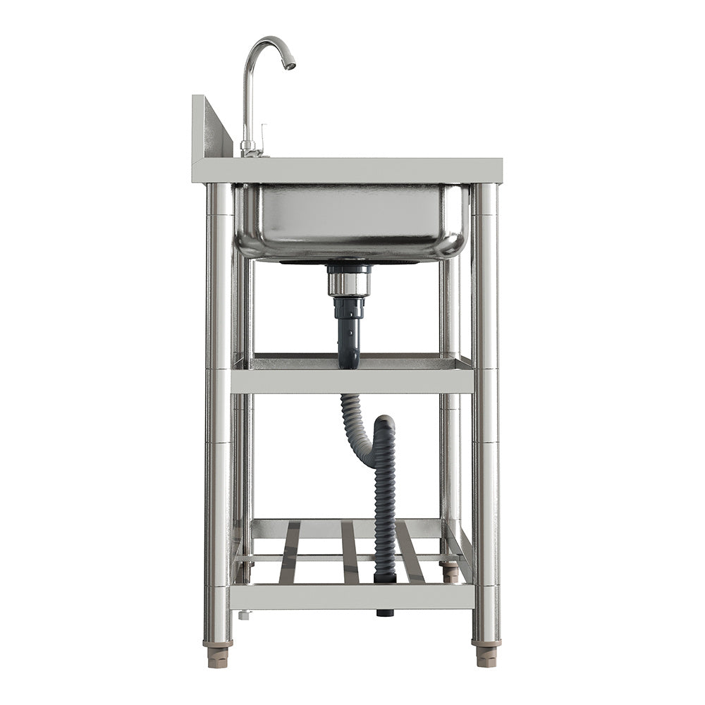 Silver 100cm W Stainless Steel Compartment Sink with Shelves