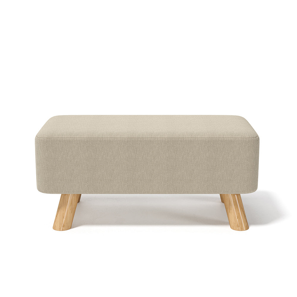 Beige Linen Pouffe Footstool with Wooden Legs