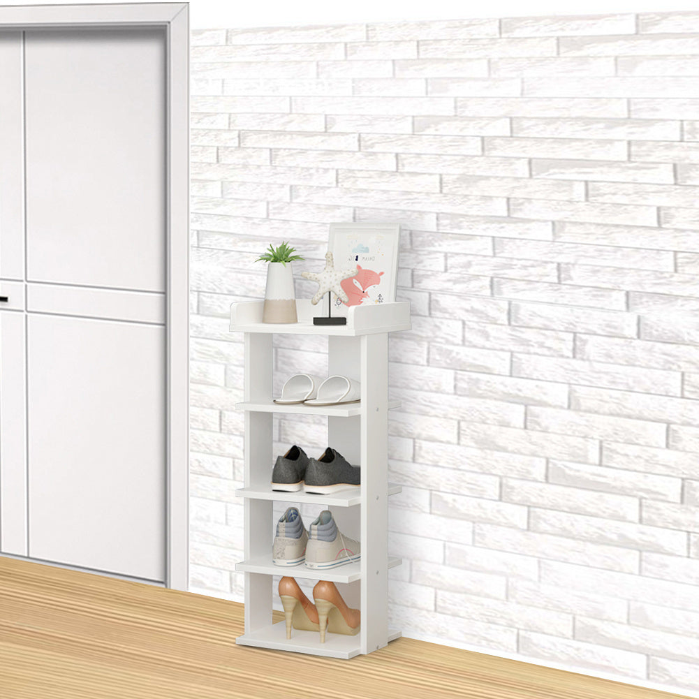 5 Tier White Wood Shoe Rack Storage Shelf