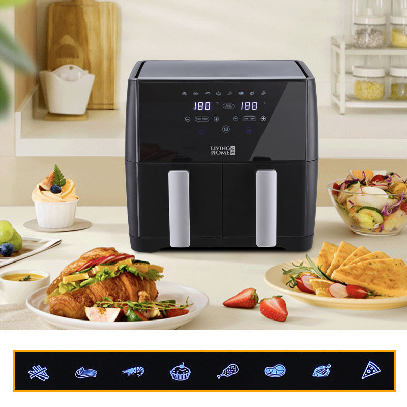 8L Touch Screen Dual Basket Air Fryer Healthy Cooking,Black