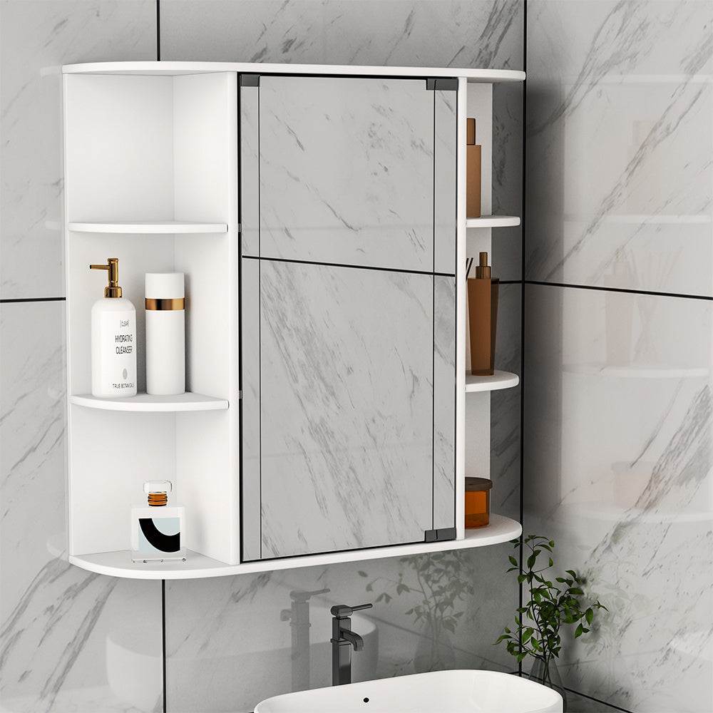 Bathroom Wall Mount Cabinet Single Door with Mirror and Shelves Organizer