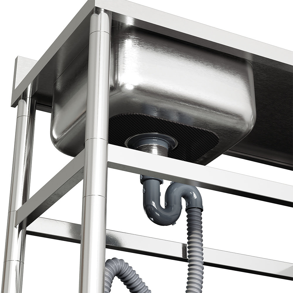 Silver 120cm W Stainless Steel Compartment Sink with Shelves