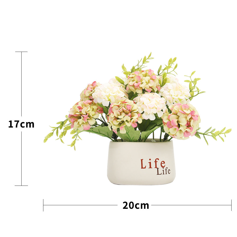 17CM Artificial Fake Flower with Ceramic Pot, White and Green