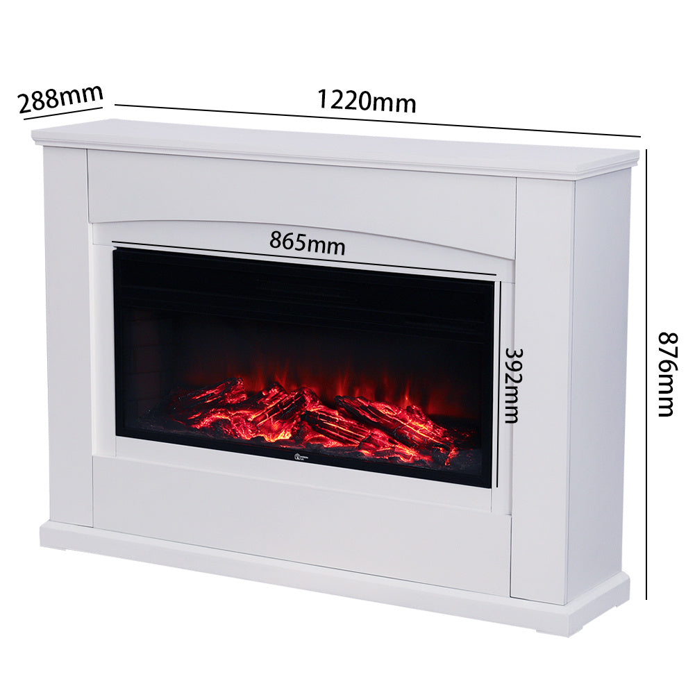 Electric Inset Fireplace Heater Fire Place White Wooden Mantel, 34inch