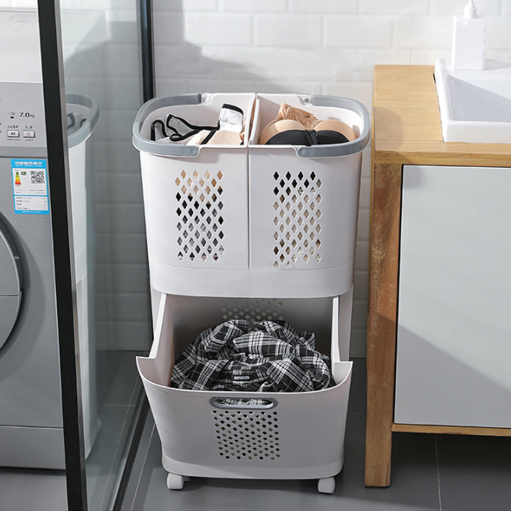 3 Grid Laundry Basket Retractable Compartment Washing Cloth Storage Bag