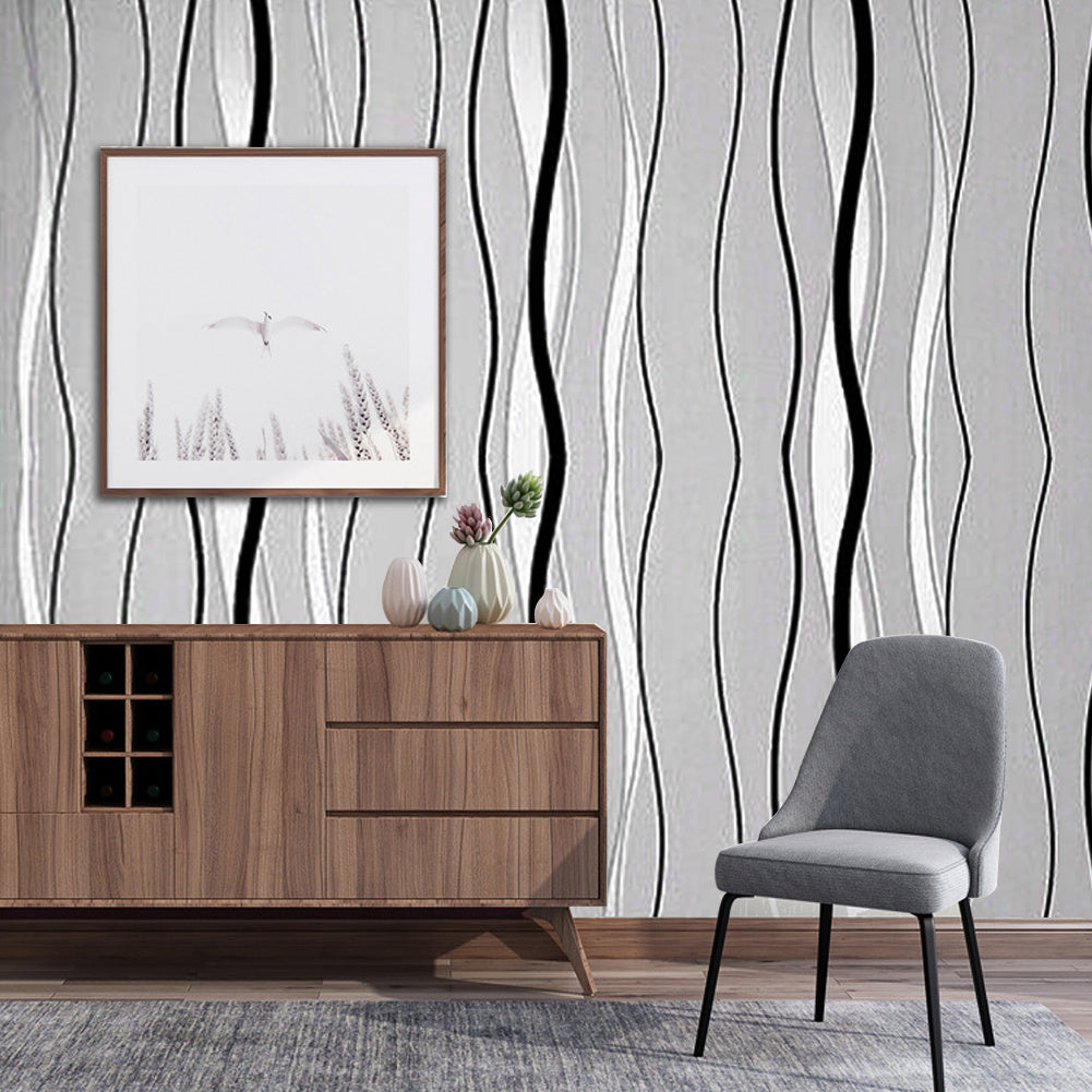 Silver Grey Modern Curve Striped Non Woven Wallpaper