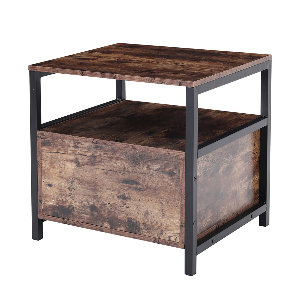 Brown 45cm Industrial 1 Drawer Bedroom Bedside Table