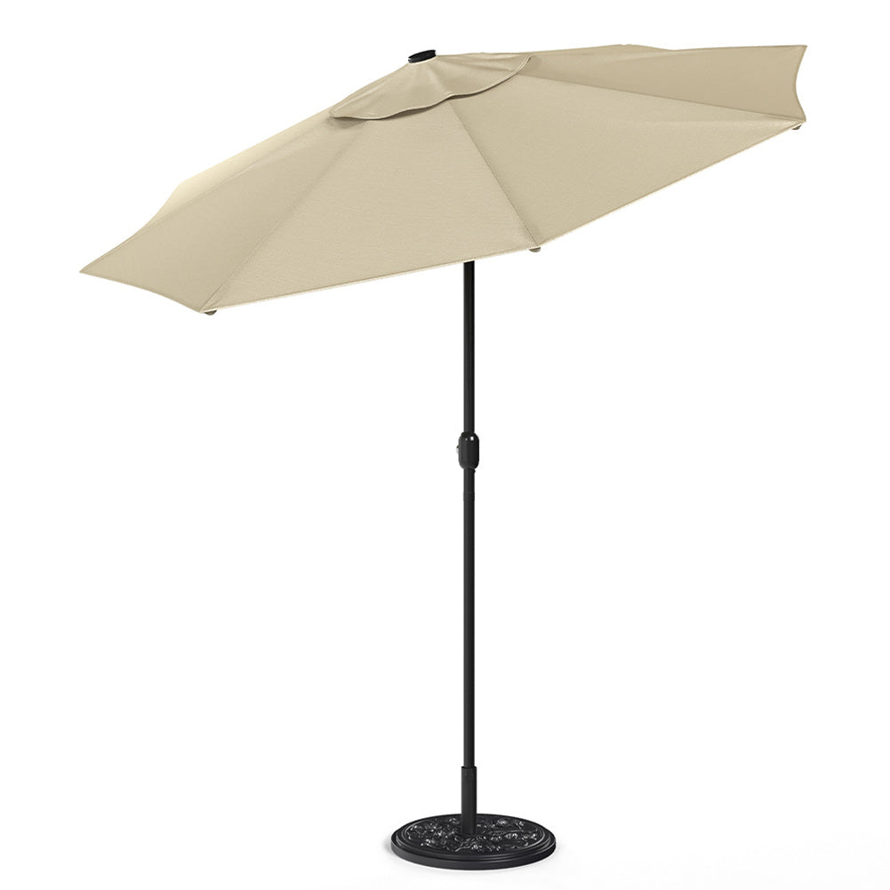 3M Large Garden LED Parasol Outdoor Umbrella with Light Sun Shade Crank Tilt with 10KG Round Base, Beige