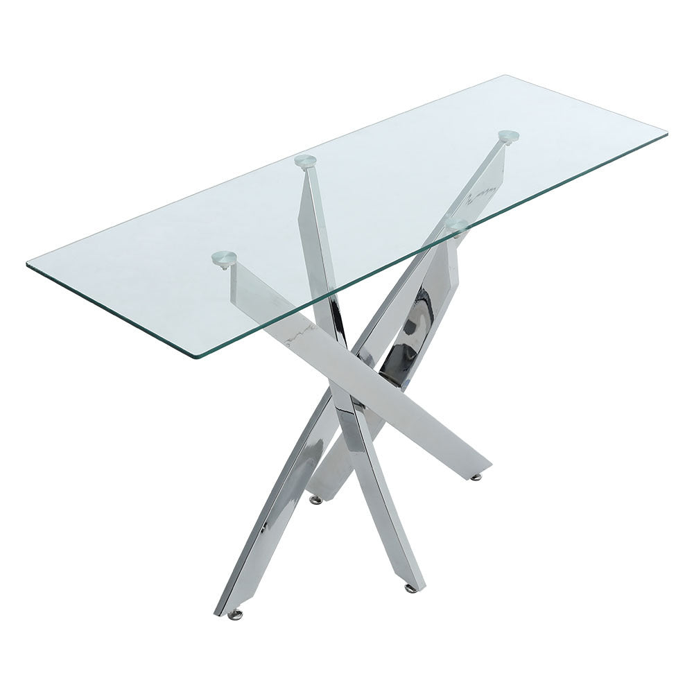 120x40CM Rectangle Tempered Glass Top Side Table with Chrome Legs