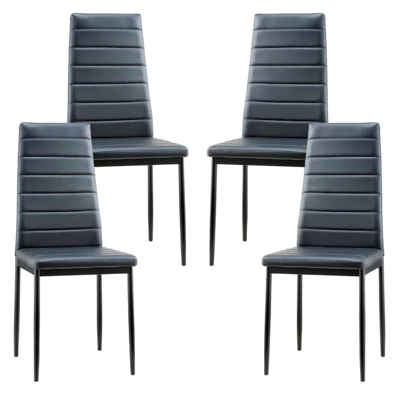 Set of 4 PU Leather Padded Seat Metal Legs Dining Chair Black