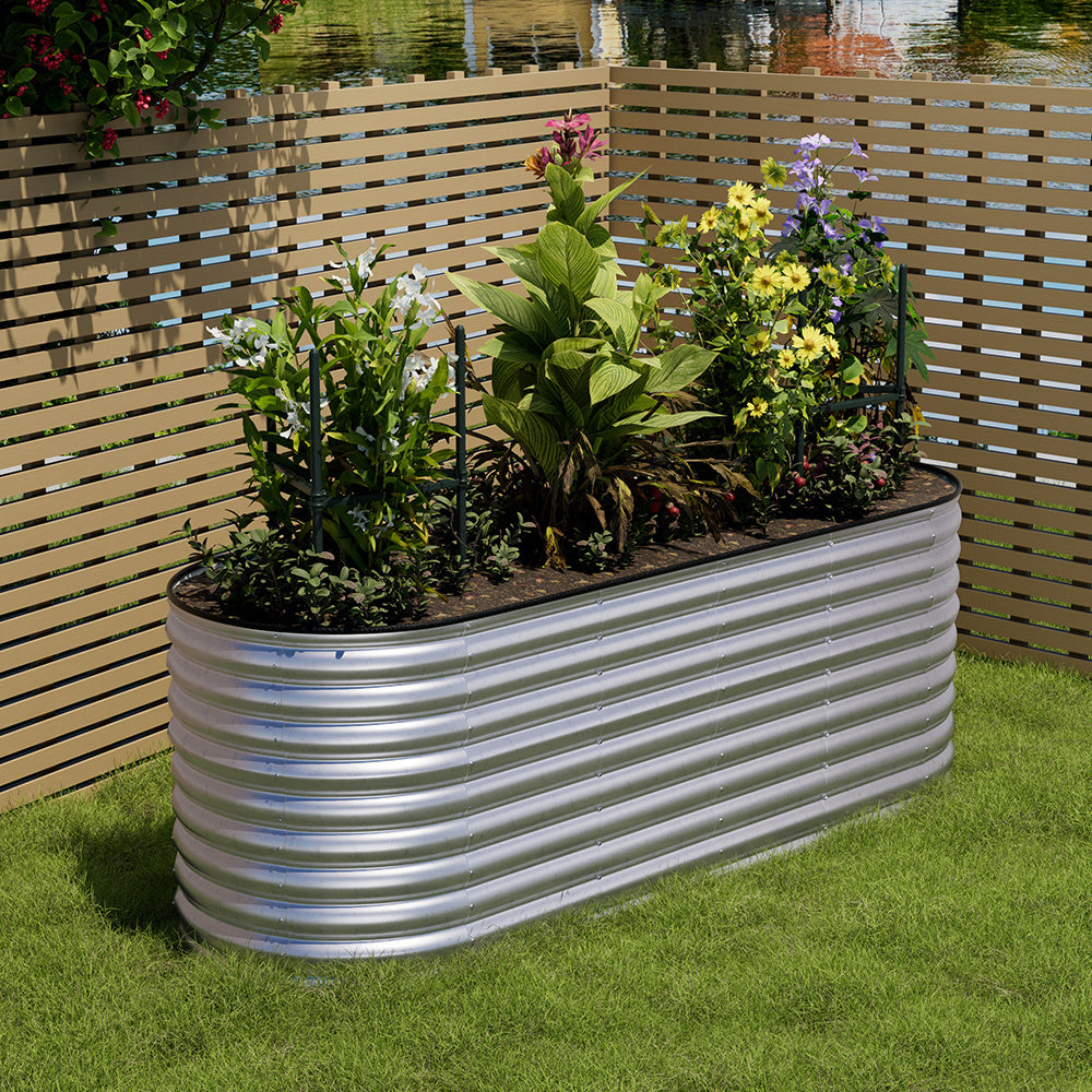 240cm Silver Oval Shaped Galvanized Steel Raised Garden Bed