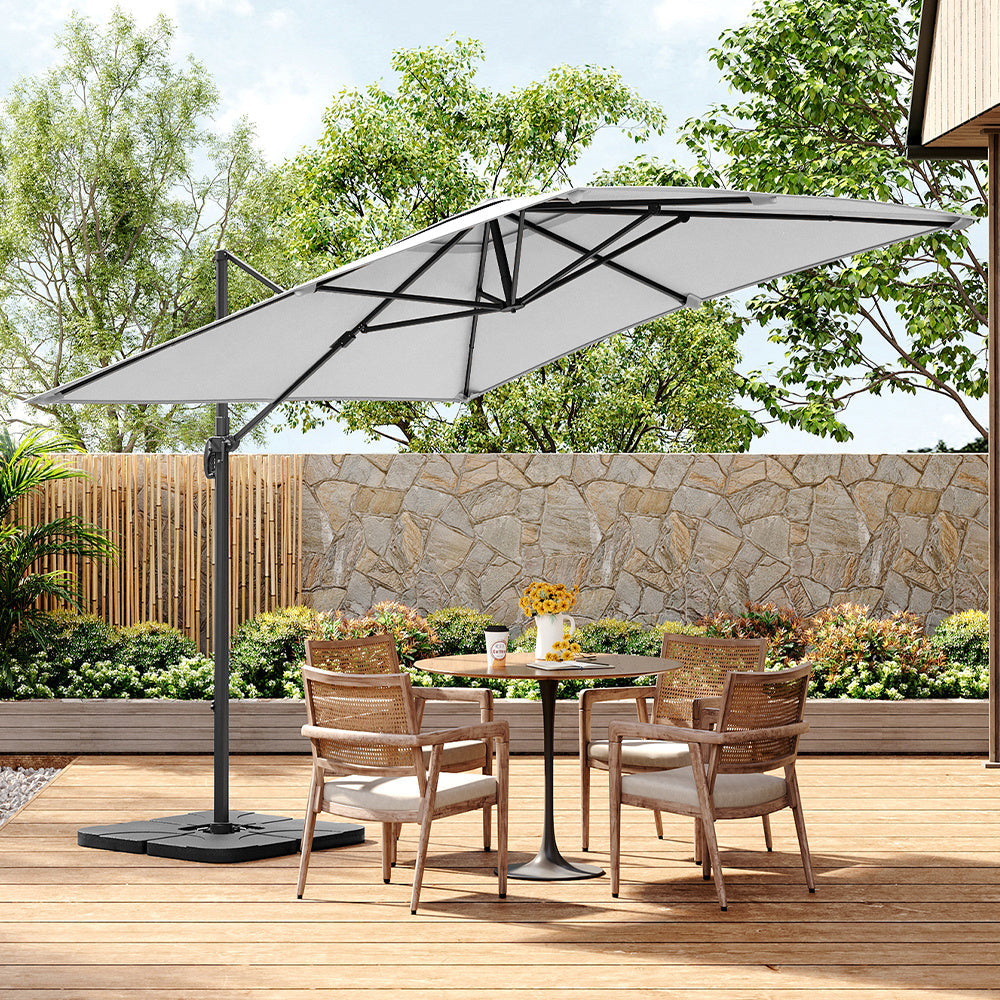 3M Large Garden Roma Tilting Aluminium Cantilever Parasol With Petal Base, Light Grey
