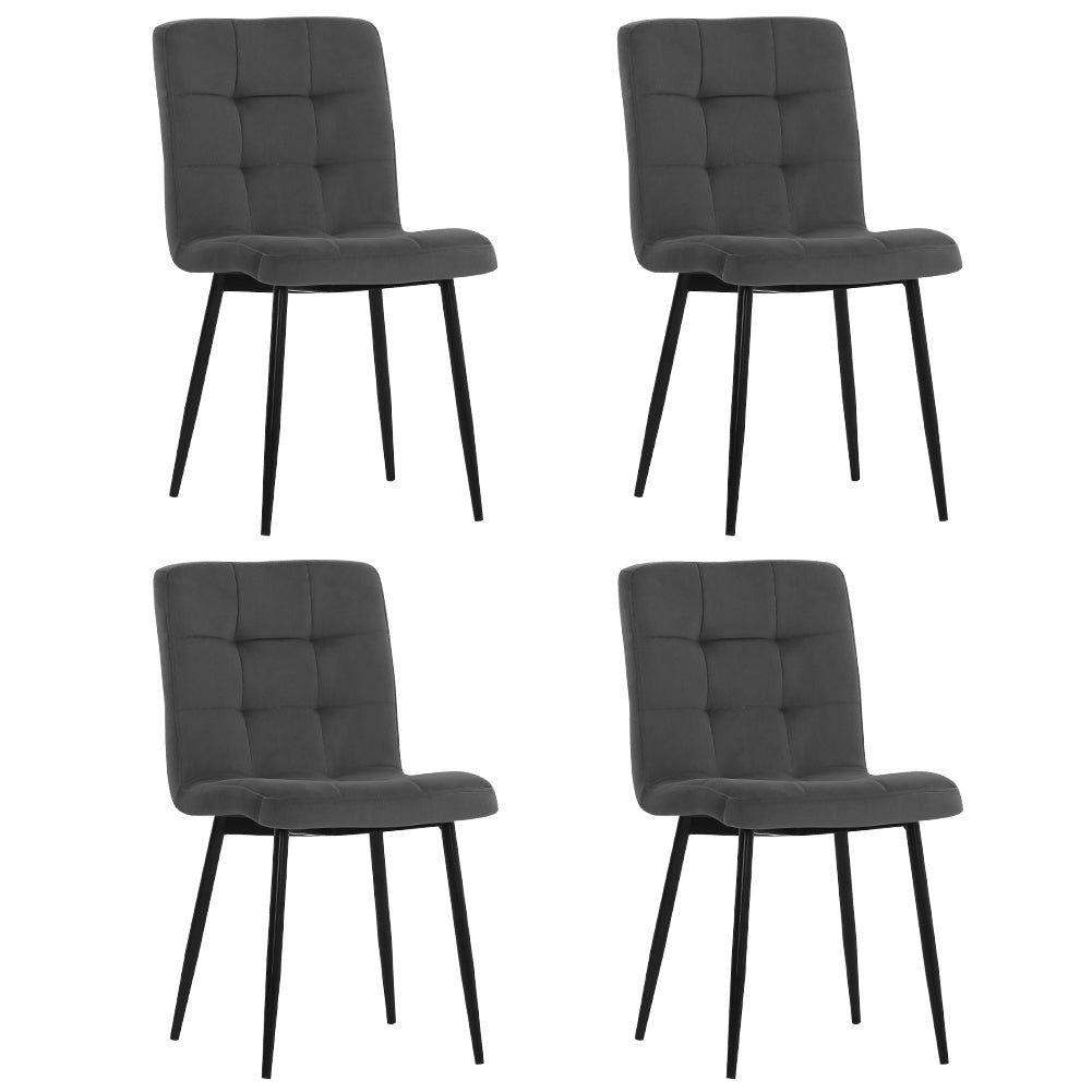 Set of 4 Matte Velvet Padded Dining Chairs Dark Grey