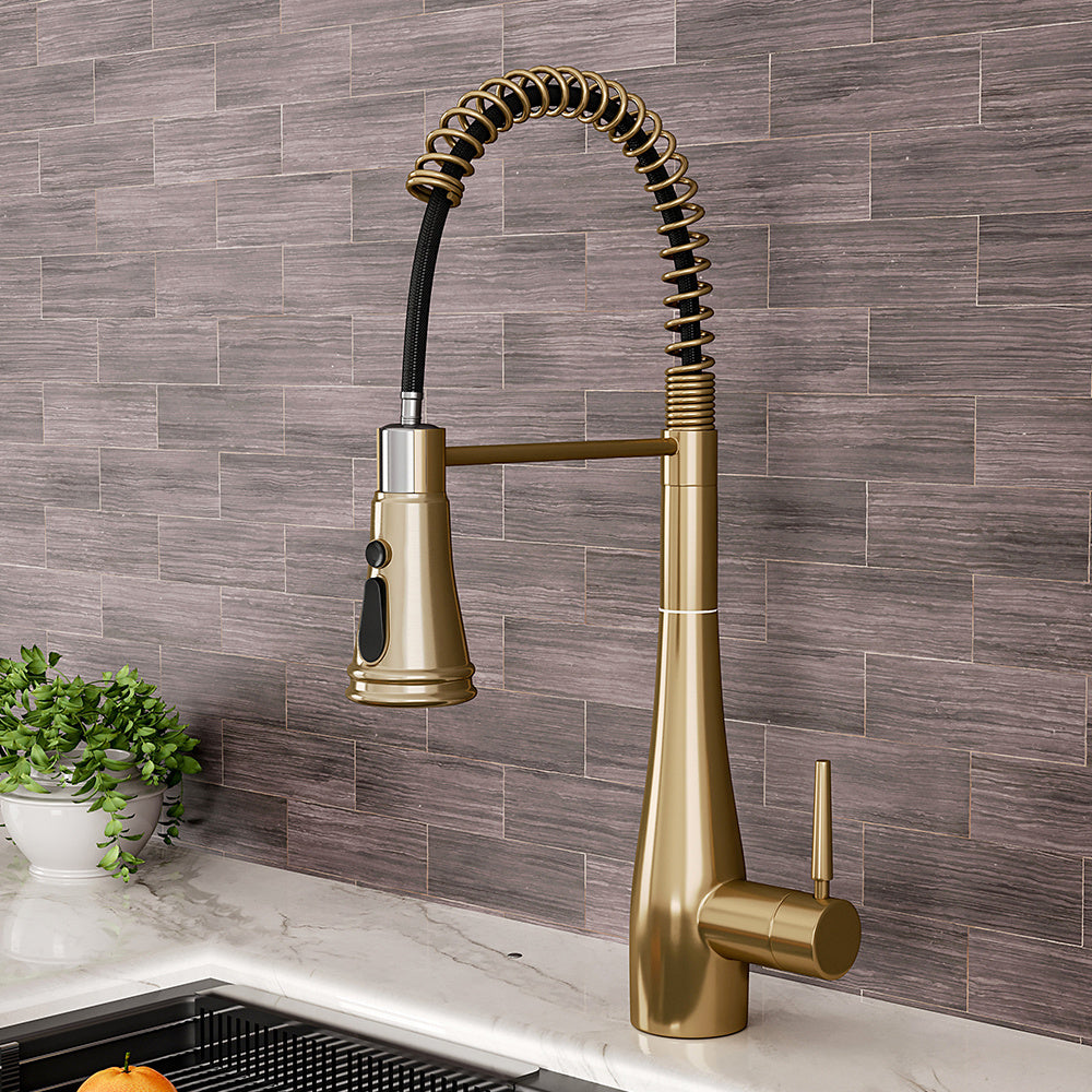 Prerinse Pull Down Swivel Kitchen Faucet,Golden