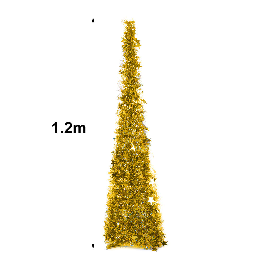 Gold Collapsible Pop Up Tinsel Christmas Tree with Base 1.2M