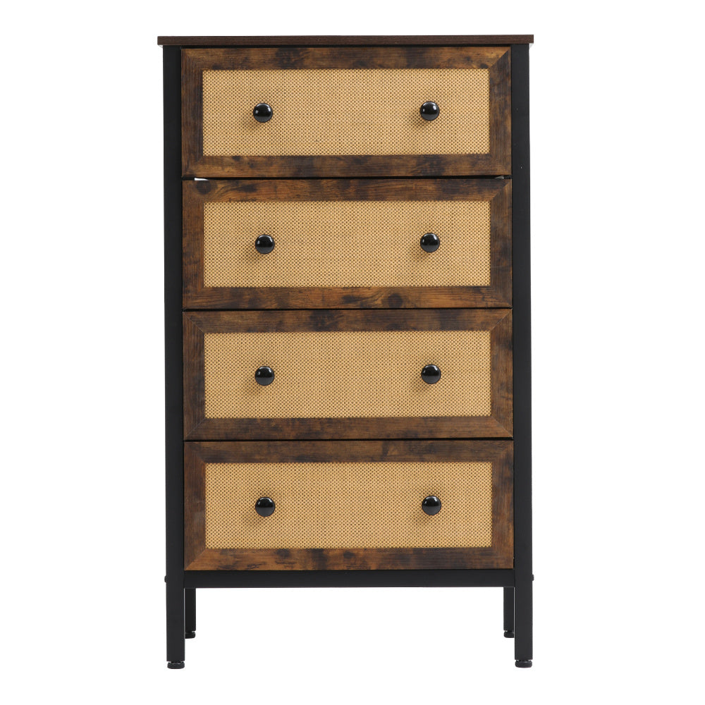 4 Drawer Rustic Rattan Storage Cabinet