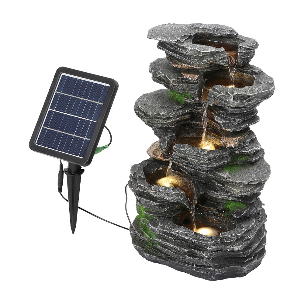 5 Tier Bowl Outdoor Solar Powered Water Fountain Rockery Decor with LED Light