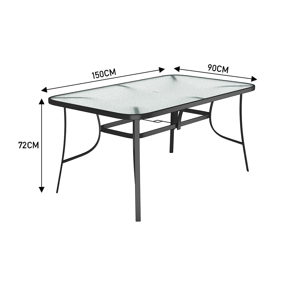 Garden Ripple Glass Rectangle Table With Umbrella Hole Black 150x90CM